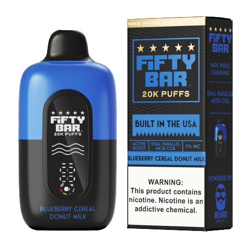 Fifty Bar Disposable 20 000 Puffs Blueberry Cereal Donut Milk